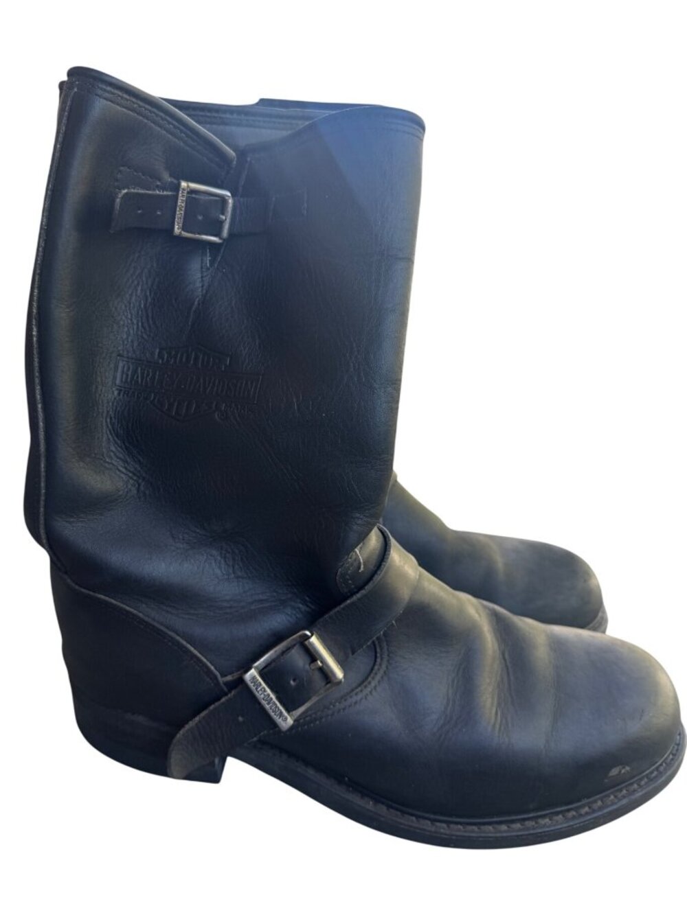 Harley-Davidson Black Leather Motorcycle Riding Boots With Harness Style Sz 10.5